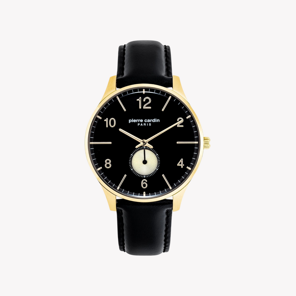 Pierre Cardin Men's Black Leather Watch, Gold Case | Pc902671f113