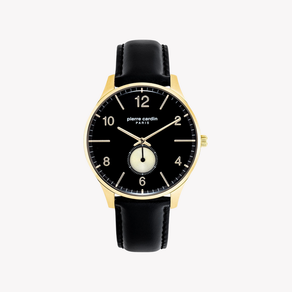 Pierre Cardin Men's Black Leather Watch, Gold Case | Pc902671f113 by i-watch