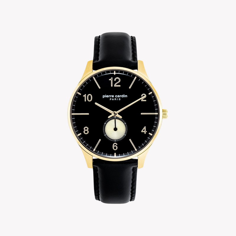 Pierre Cardin Men's Black Leather Watch, Gold Case | Pc902671f113 by i-watch