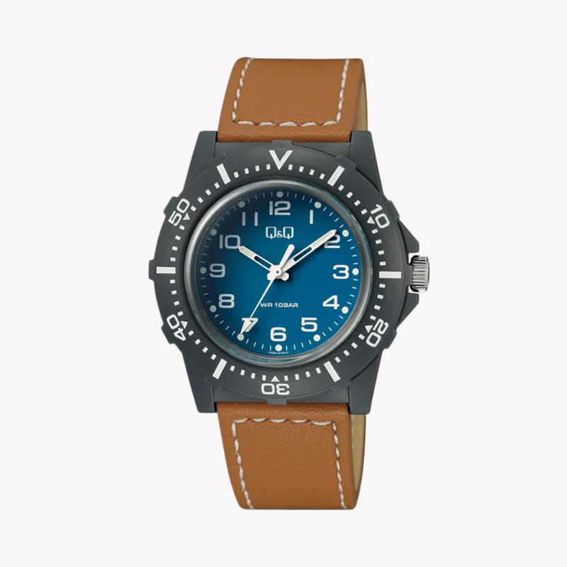 Q&Q Men's Black Watch, Blue Dial | V32A-010VY