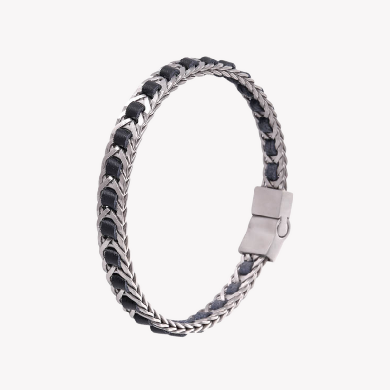 Zink Men's Black & Silver Leather & Stainless Steel Bracelet | Zjbc0373