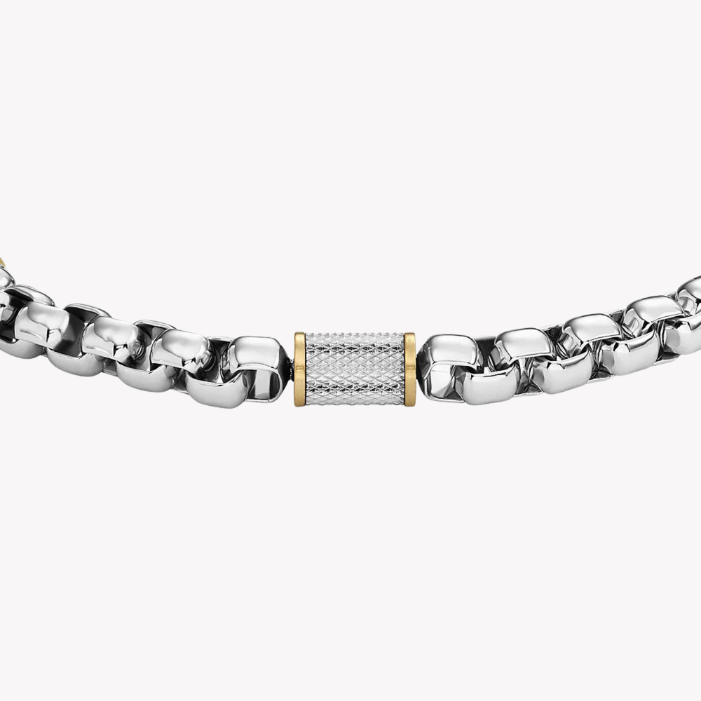 Fossil Men's Silver & Gold Bracelet, Machine Knurled Texture | JF04138998
