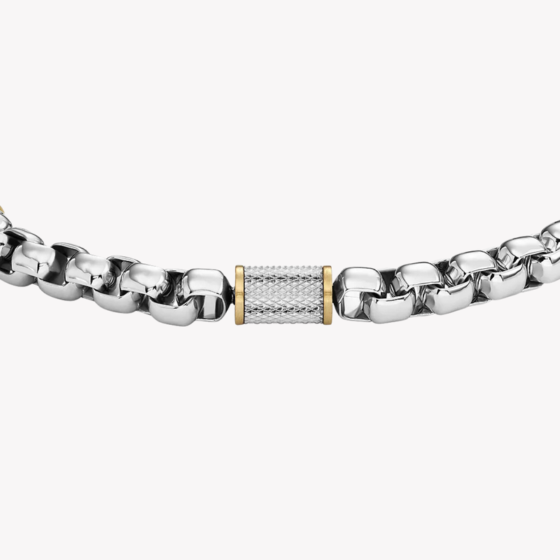 Fossil Men's Silver & Gold Bracelet, Machine Knurled Texture | JF04138998