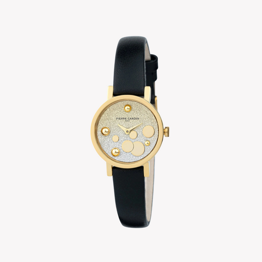 Pierre Cardin Women's Black Leather Watch, Silver & Gold | Ccm.0514