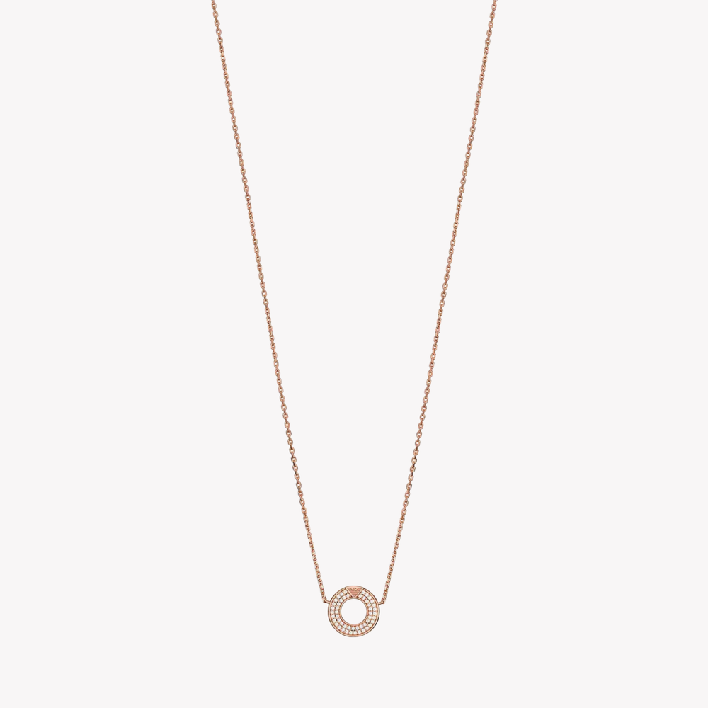 Emporio Armani Women's Rose Gold-Tone Necklace, Crystal-Set Sterling Silver Pendant | EG3588221