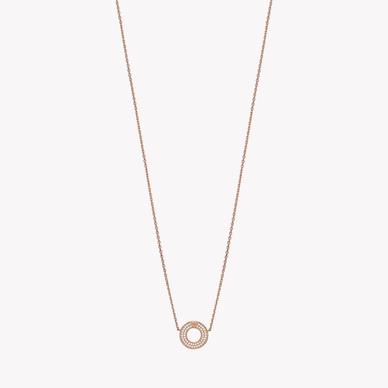 Emporio Armani Women's Rose Gold-Tone Necklace, Crystal-Set Sterling Silver Pendant | EG3588221