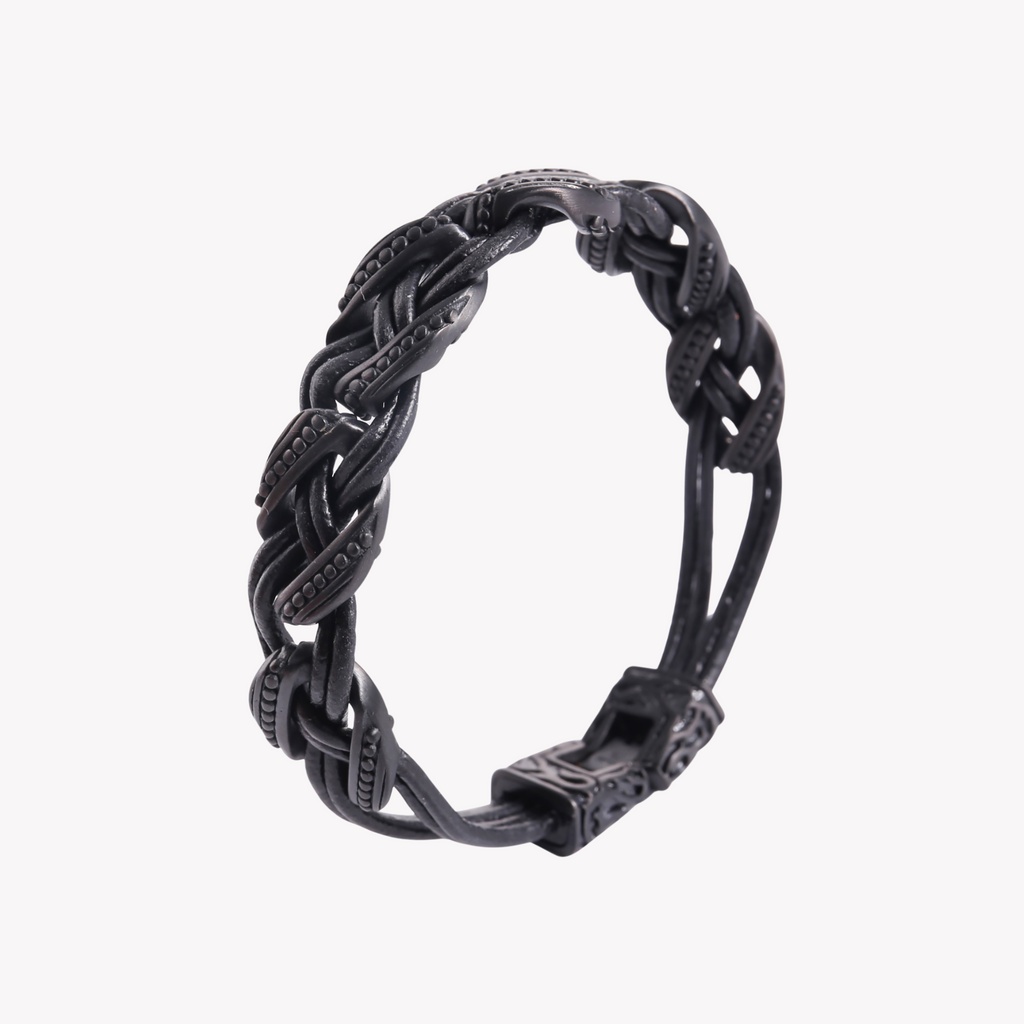 Zink Men's Black Stainless Steel & Leather Bracelet | Zjbc0388