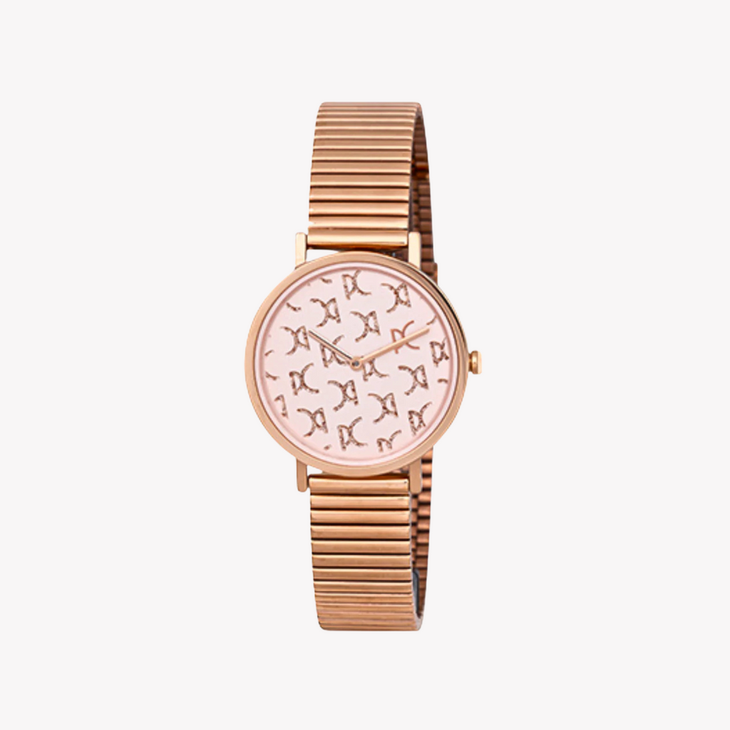 Montre femme PIERRE CARDIN avec boîtier en métal doré rose et bracelet en métal doré rose
