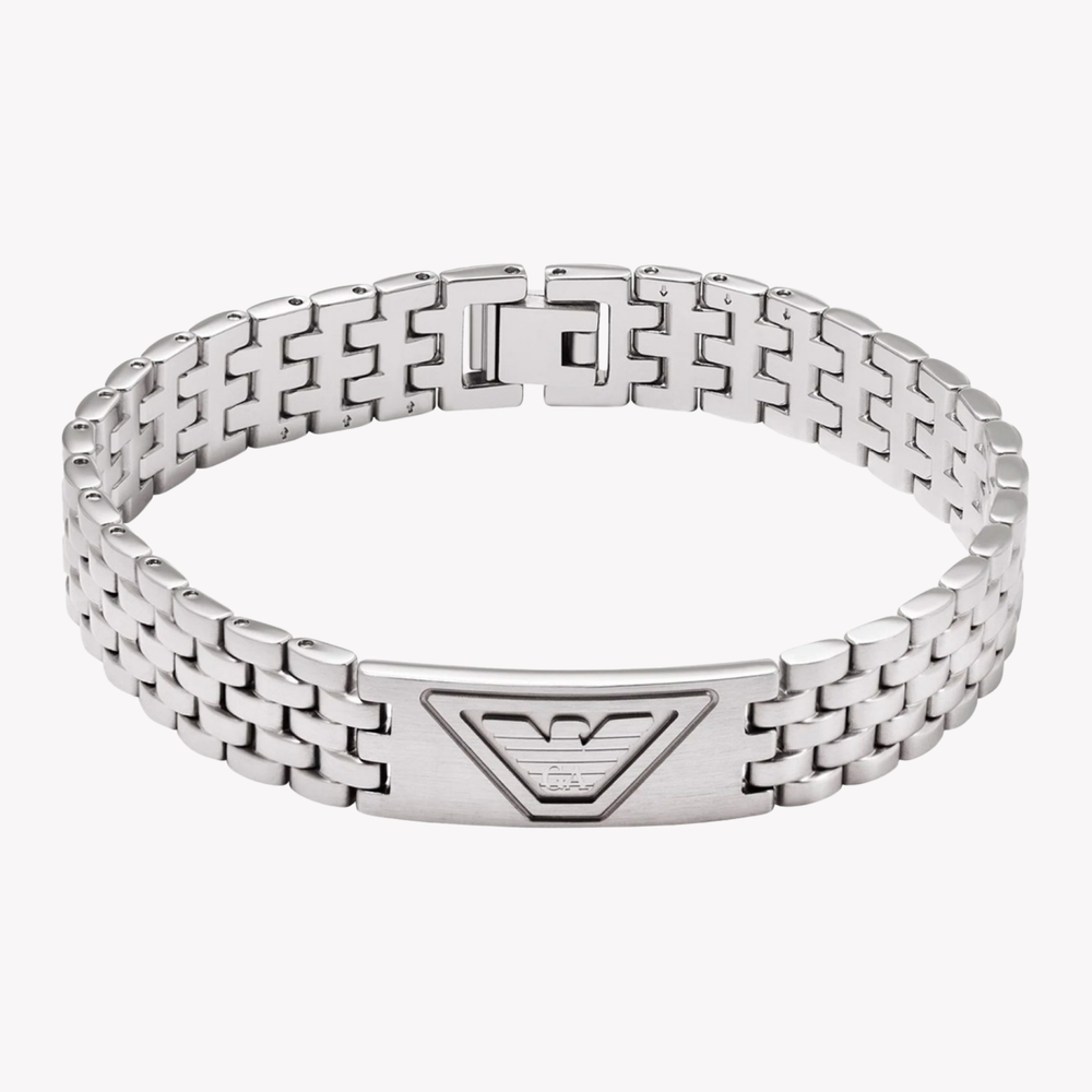 Emporio Armani Men's Silver Bracelet, Eagle Logo Plaque | EGS3126040