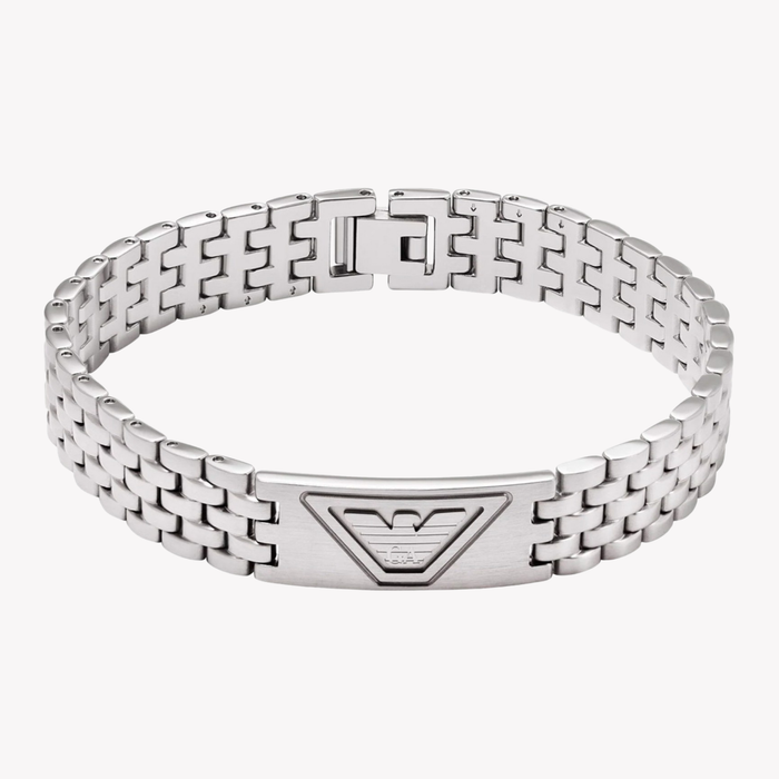 Emporio Armani Men's Silver Bracelet, Eagle Logo Plaque | EGS3126040