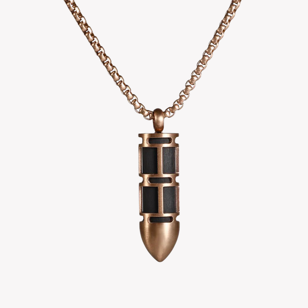 Zink Men's Rose Gold Stainless Steel & Carbon Fiber Necklace | Zjpd021rg