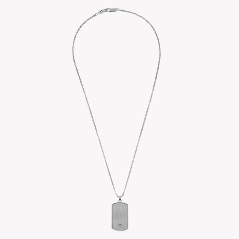 Emporio Armani Men's Silver Necklace, Etched Dog Tag | EGS2986040