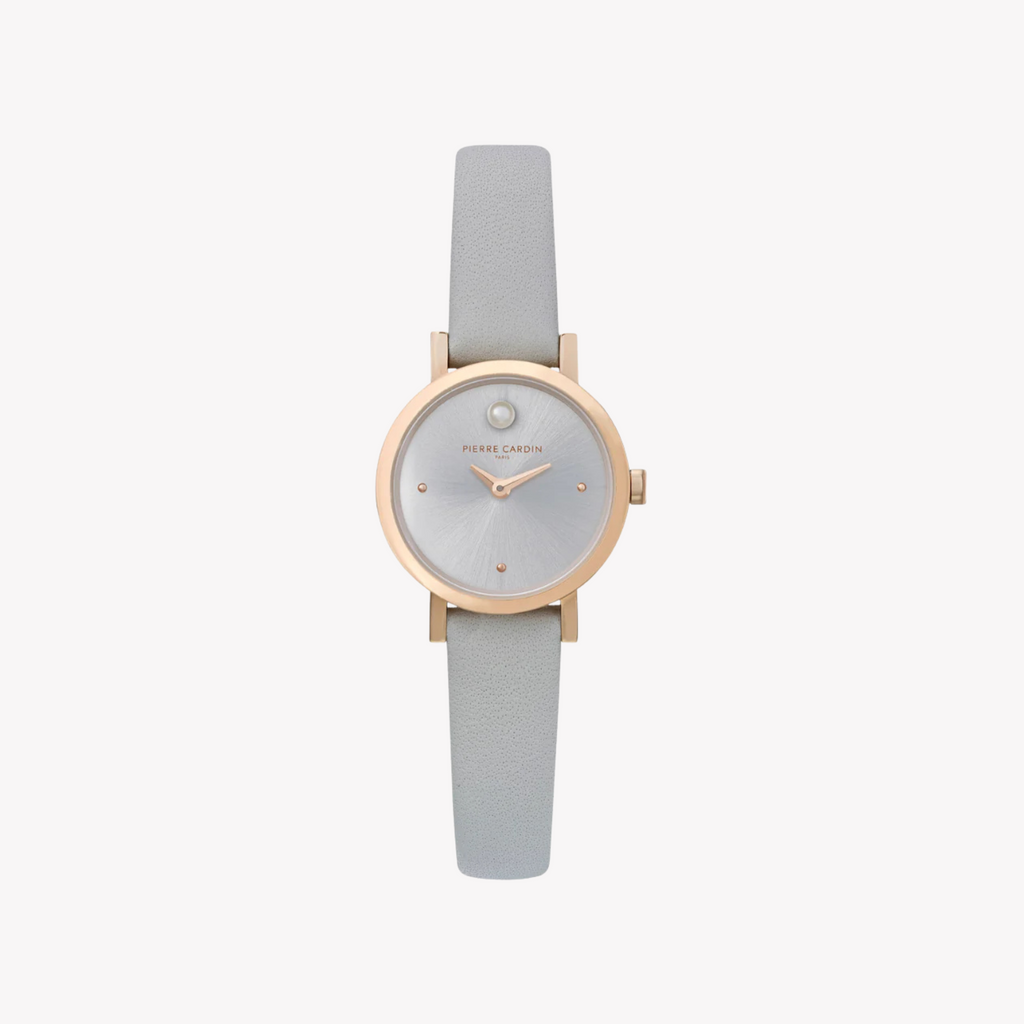 Montre femme PIERRE CARDIN avec boîtier en acier inoxydable or rose et bracelet en cuir gris