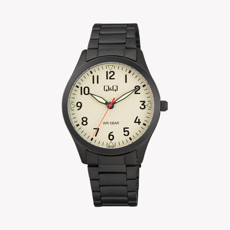 Q&Q Men's Black Men's Watch, Beige Dial | Q76B-002PY