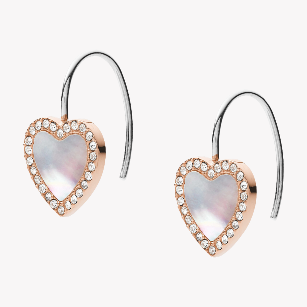 Fossil Women's Rose Gold Earrings, Mother-of-Pearl & Cubic Zirconia | JF03456791