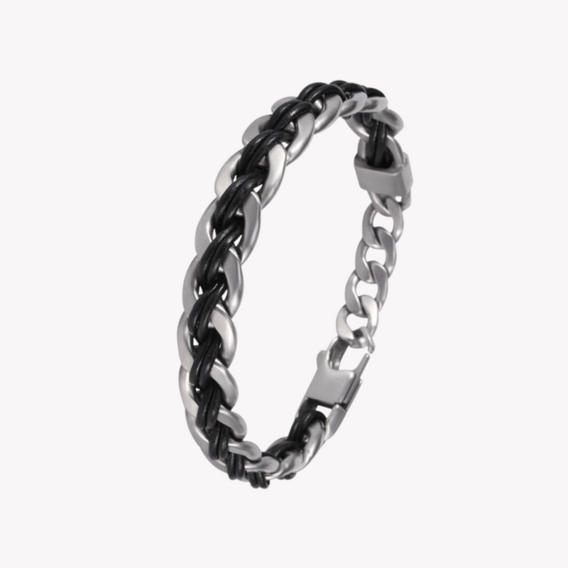 Zink Men's Silver & Black Stainless Steel & Leather Bracelet | Zjbc008slb-L by i-watch