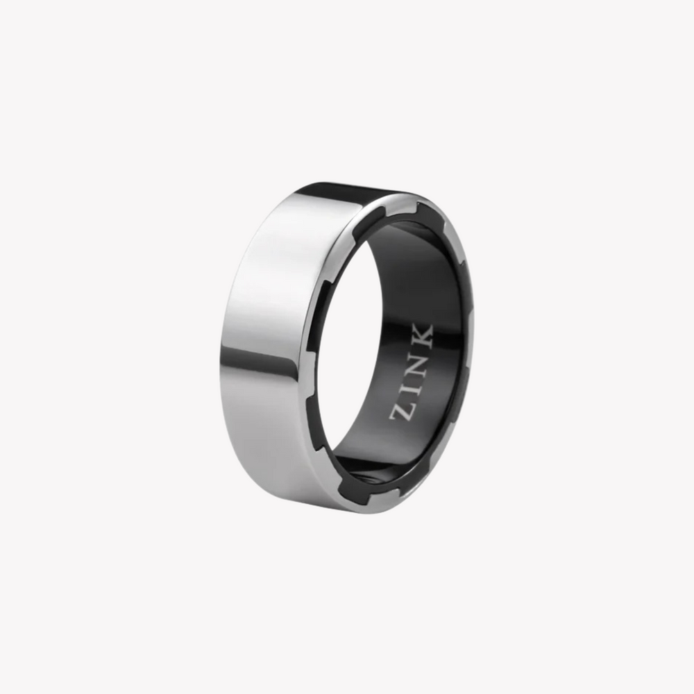 Zink Men's Silver & Black Stainless Steel Ring | Zjrg026sp