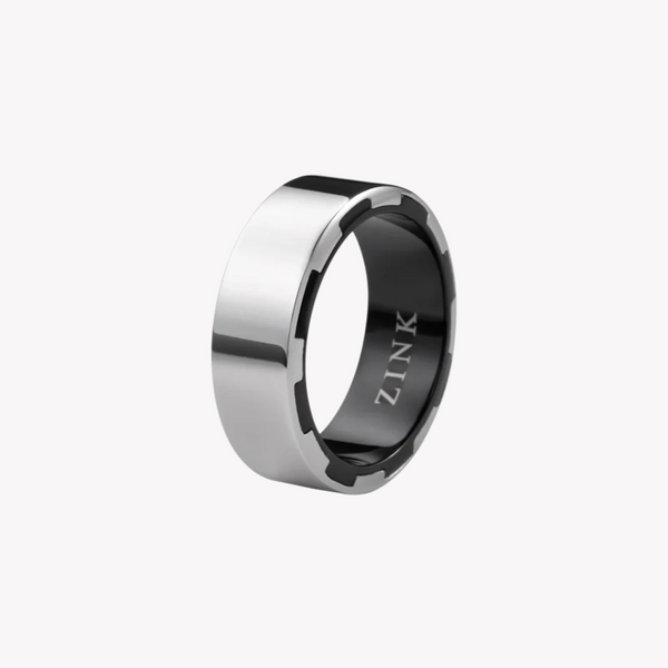 Zink Men's Silver & Black Stainless Steel Ring | Zjrg026sp