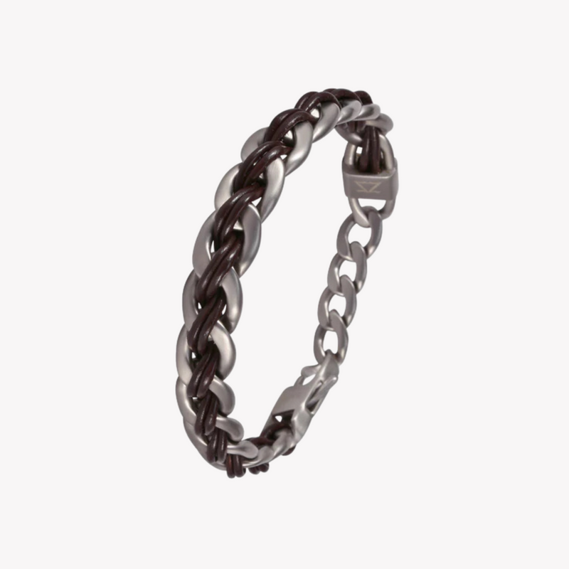 Zink Men's Silver & Brown Stainless Steel & Leather Bracelet | Zjbc008slbw