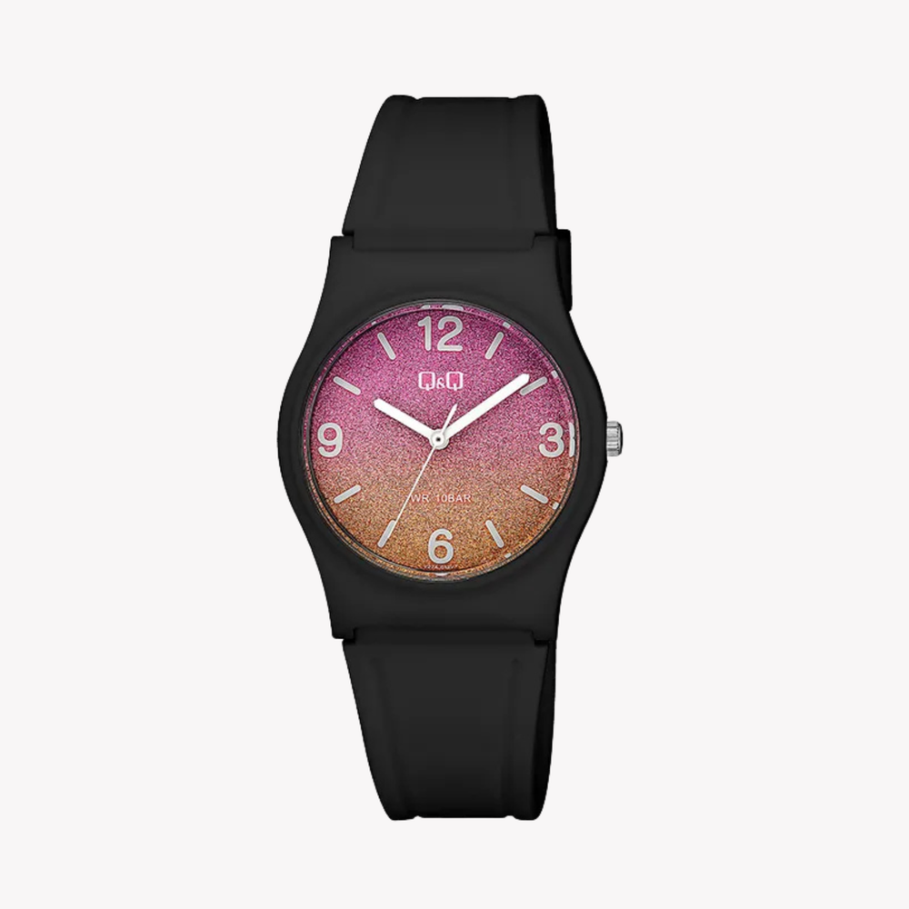 Q&Q Women's Black Watch, Multicolor Dial with Arabic Numerals | V27A-013VY