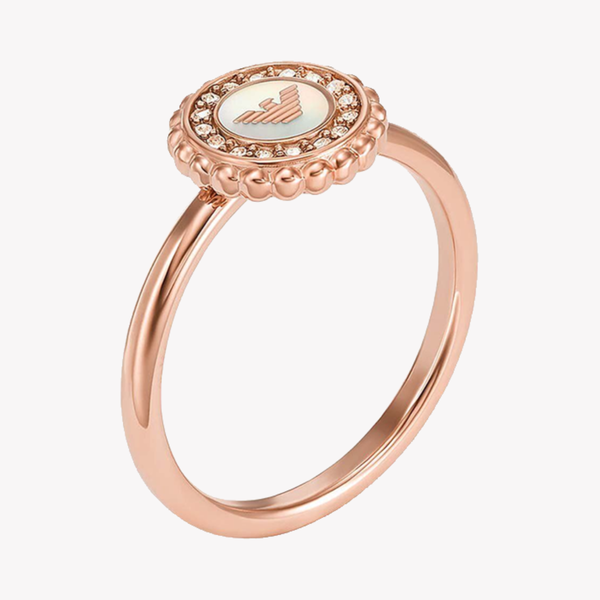 Emporio Armani Women's Rose Gold-Tone Stainless Steel Ring, Eagle Logo Detail | EGS3020221505