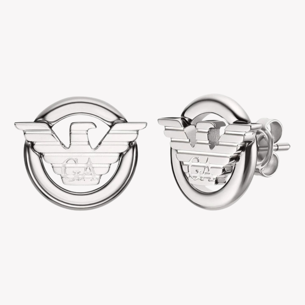 Emporio Armani Men's Silver Earrings, Eagle Logo Studs | EGS3238040