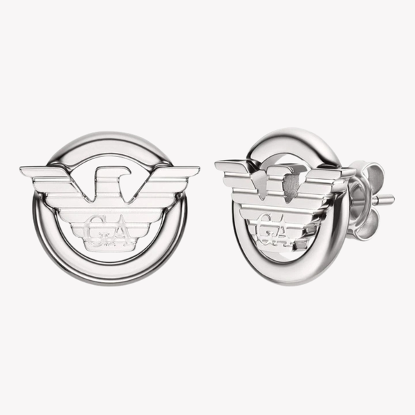 Emporio Armani Men's Silver Earrings, Eagle Logo Studs | EGS3238040