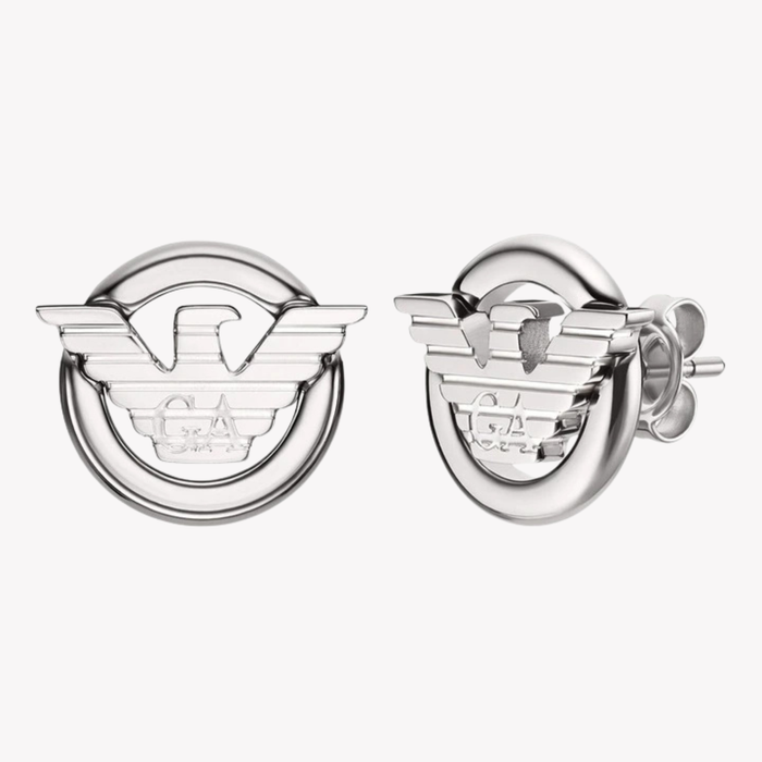 Emporio Armani Men's Silver Earrings, Eagle Logo Studs | EGS3238040