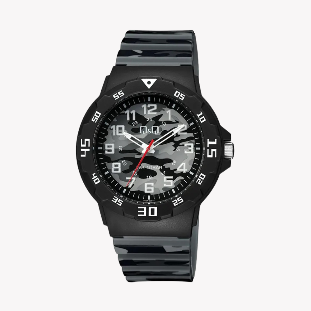Q&Q Men's Black Men's Watch, Black Camouflage Dial | V02A-009VY