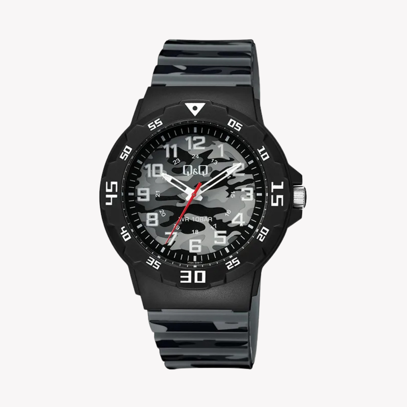 Q&Q Men's Black Men's Watch, Black Camouflage Dial | V02A-009VY