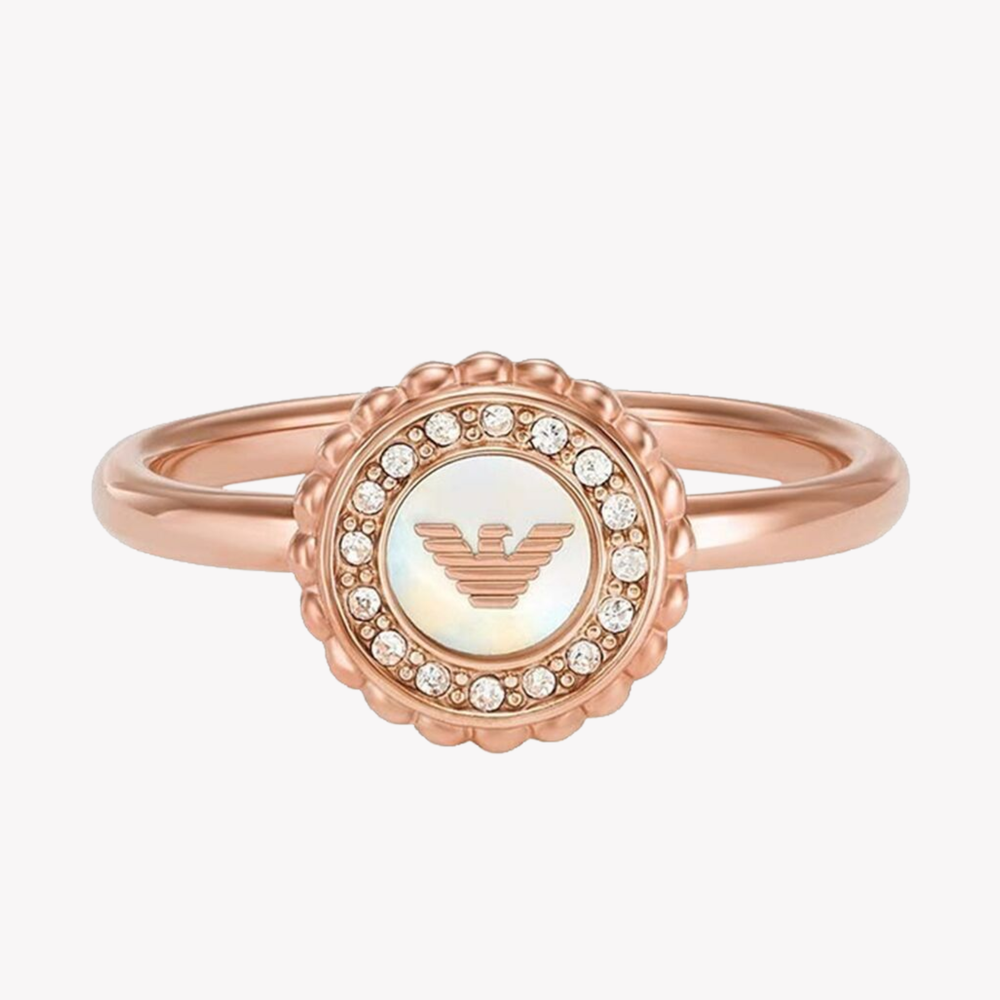 Emporio Armani Women's Rose Gold-Tone Ring, Mother of Pearl Detail | EGS3020221503