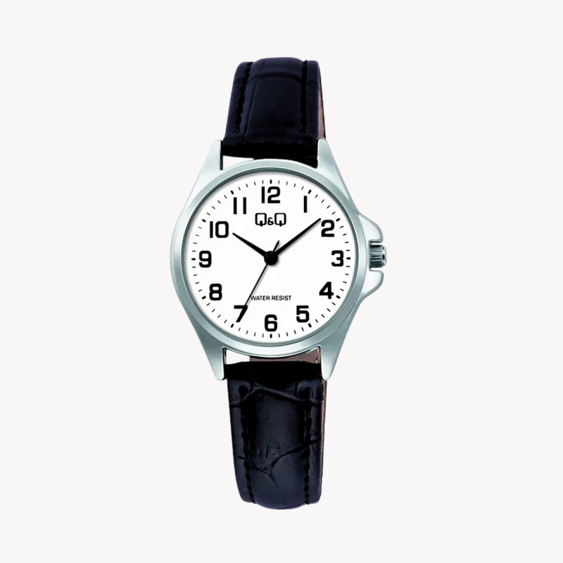 Q&Q Women's Silver & Black Watch, White Dial | C37A-013PY
