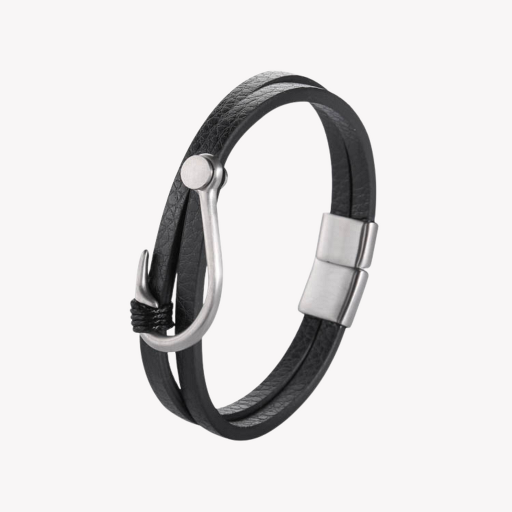 Zink Men's Black & Silver Leather & Stainless Steel Bracelet | Zjbc0403