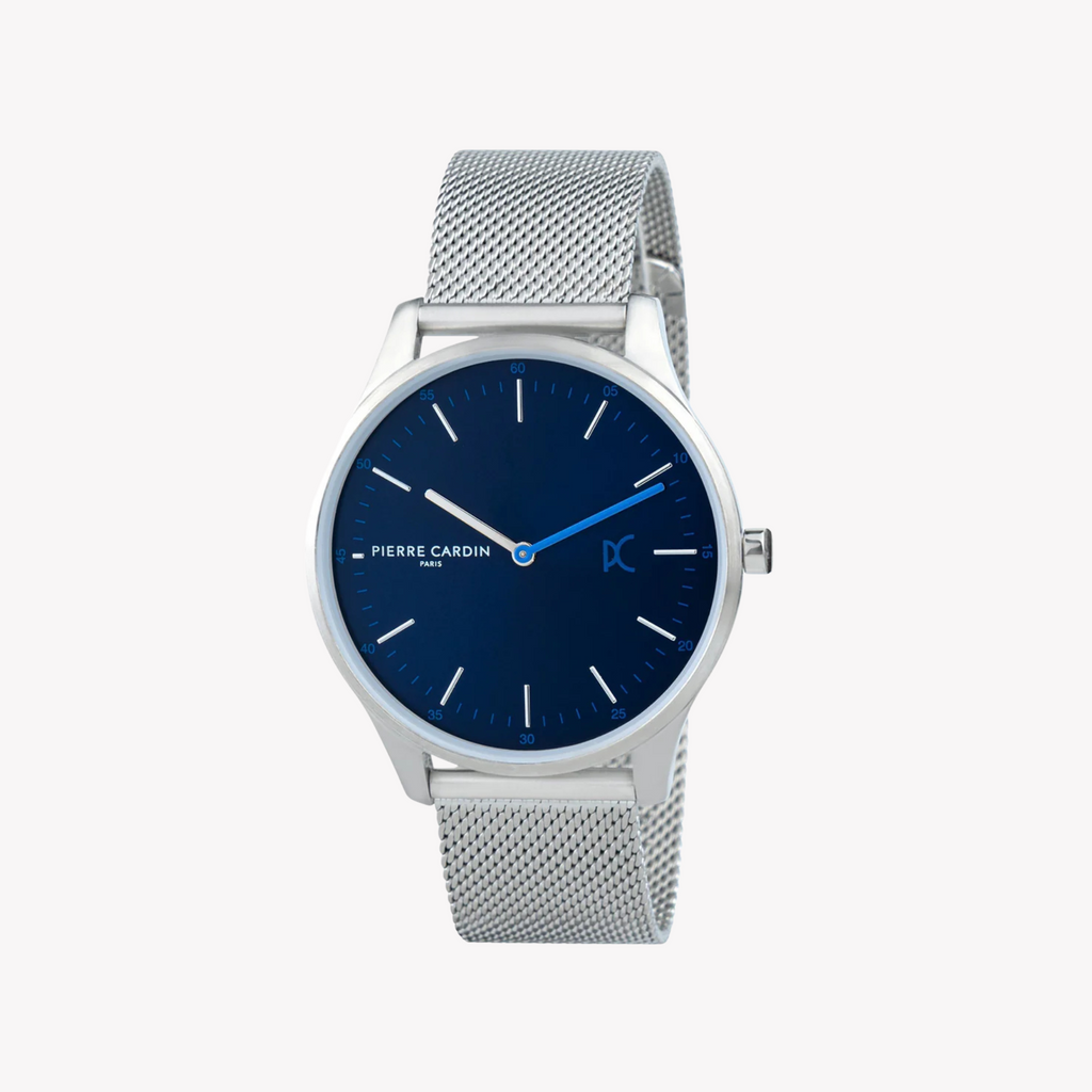 PIERRE CARDIN CBA.4004 MONTRE DE LUXE POUR HOMME - CADRAN BLEU ÉLÉGANT ET BANDE ARGENT