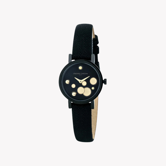 Pierre Cardin Women's Black Leather Watch, Black Dial | Ccm.0513
