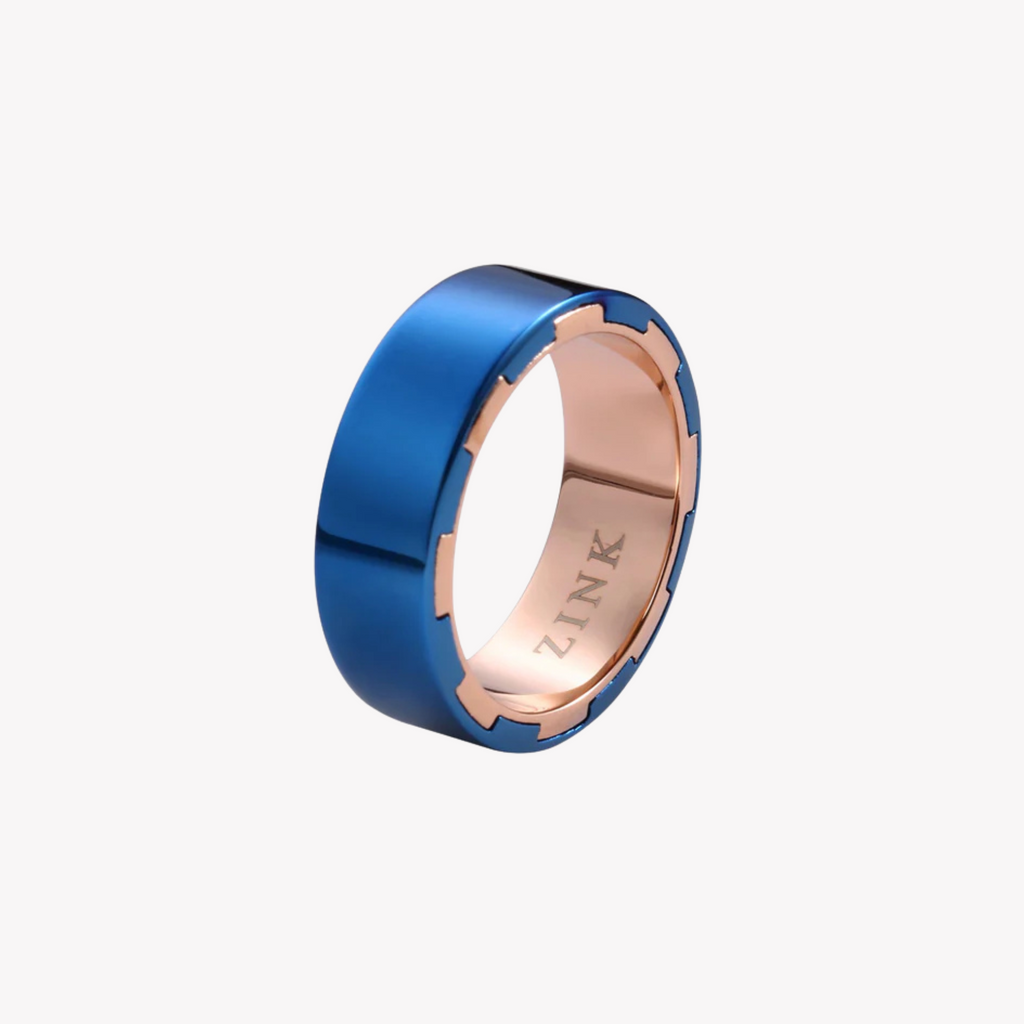 Zink Men's Rose Gold & Blue Stainless Steel Ring | Zjrg025spibl