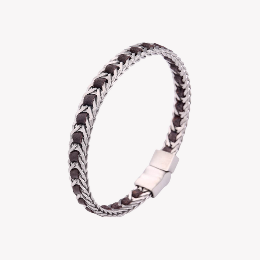 Zink Men's Silver & Brown Bracelet | Stainless Steel & Leather | Zjbc03710