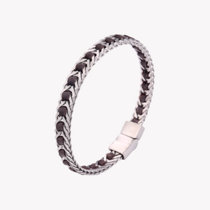 Zink Men's Silver & Brown Bracelet | Stainless Steel & Leather | Zjbc03710 by i-watch
