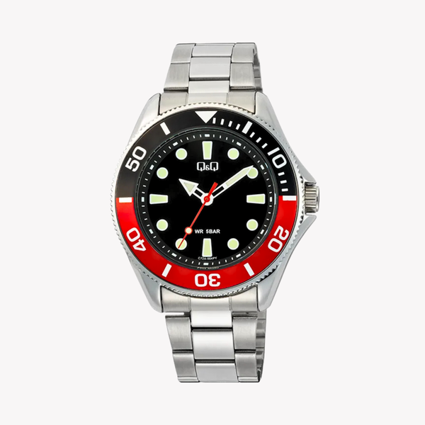 Q&Q Men's Silver Watch, Black Dial | C72A-004PY