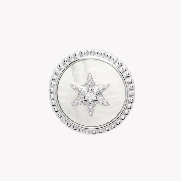 Fossil Women's Silver Stud Earrings, Mother of Pearl & Cubic Zirconia | JFS00500040