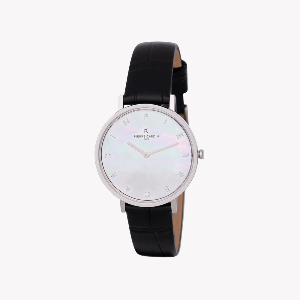 Pierre Cardin Women's Silver Watch, Black Leather Band | Cbv.1128 by i-watch
