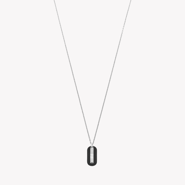 Emporio Armani Men's Silver & Black Necklace, Dog Tag Pendant | EGS2538040