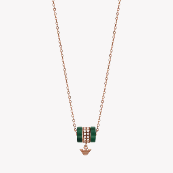 Emporio Armani Women's Rose Gold Necklace, Sterling Silver with Malachite & Crystals | EG3569221