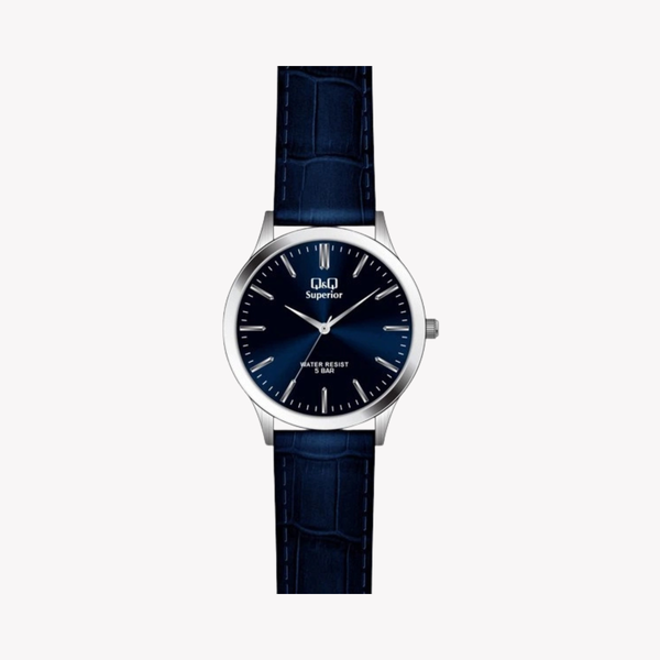 Q&Q Superior Men's Silver & Blue Watch, Blue Dial | S278J312Y