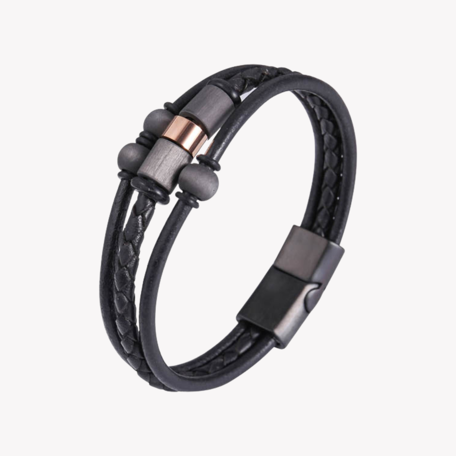 Zink Men's Black Stainless Steel & Leather Bracelet | Zjbc04111