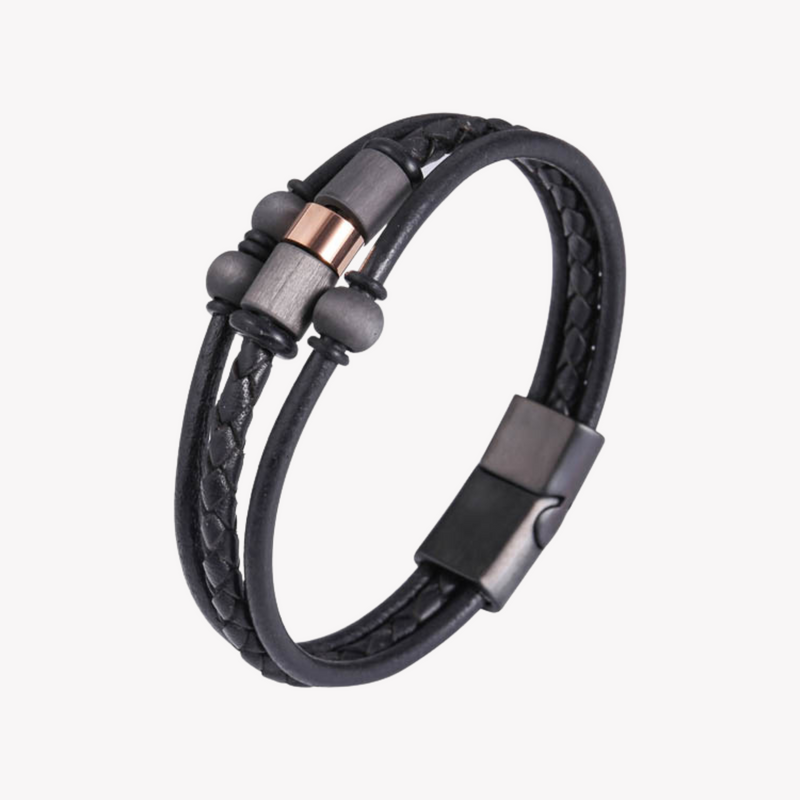 Zink Men's Black Stainless Steel & Leather Bracelet | Zjbc04111