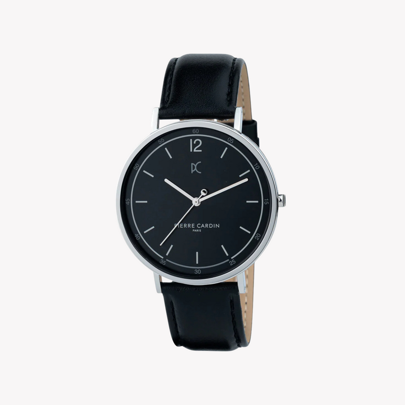 Pierre Cardin Men's Silver Stainless Steel, Black Leather | Cbn.3003 by i-watch