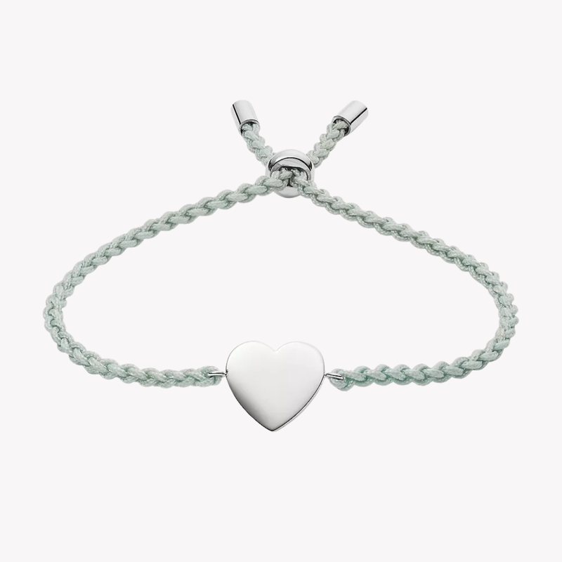 Fossil Women's Aqua Blue Bracelet, Stainless Steel Heart Pendant | JF03078040