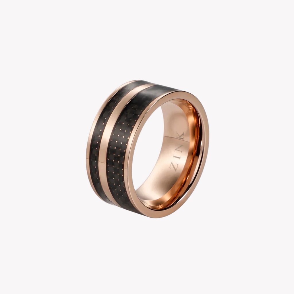 Zink Men's Rose Gold & Black Stainless Steel Ring | Zjrg016sb