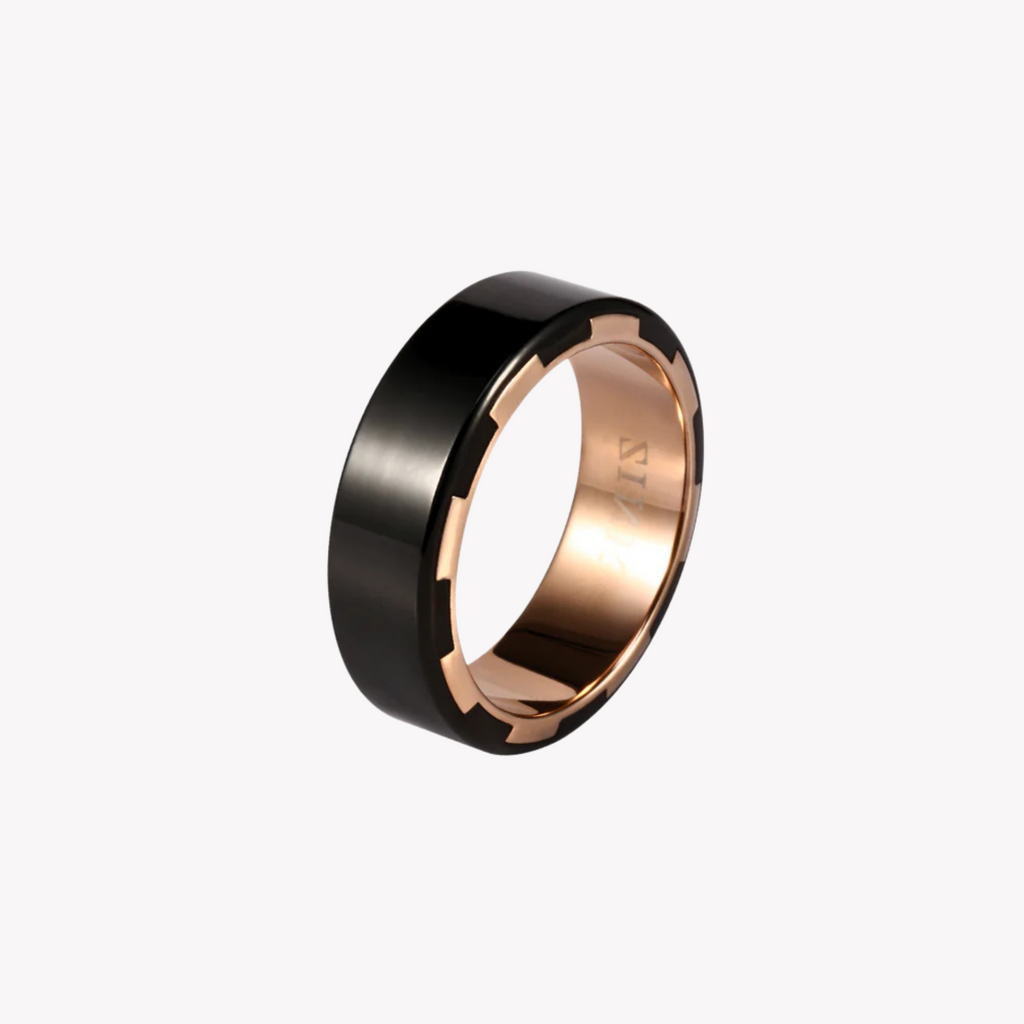 Zink Men's Black & Rose Gold Stainless Steel Ring | Zjrg004sprg